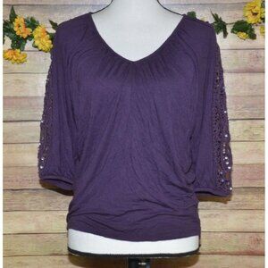 INC Macy's Petites Ladies Deep Purple 3/4 Embellished Sleeves Blouse Top Size PM